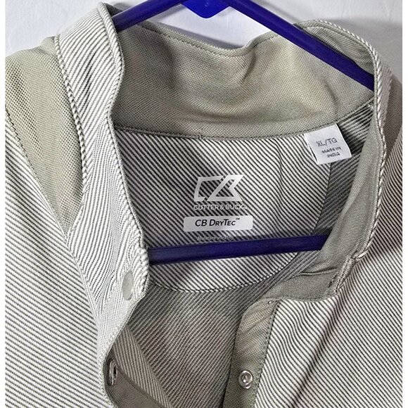 Cutter & Buck CB DryTec Men’s XL Snap Polo Gray Brown Stripe UV Quick-Dry - Picture 9 of 16
